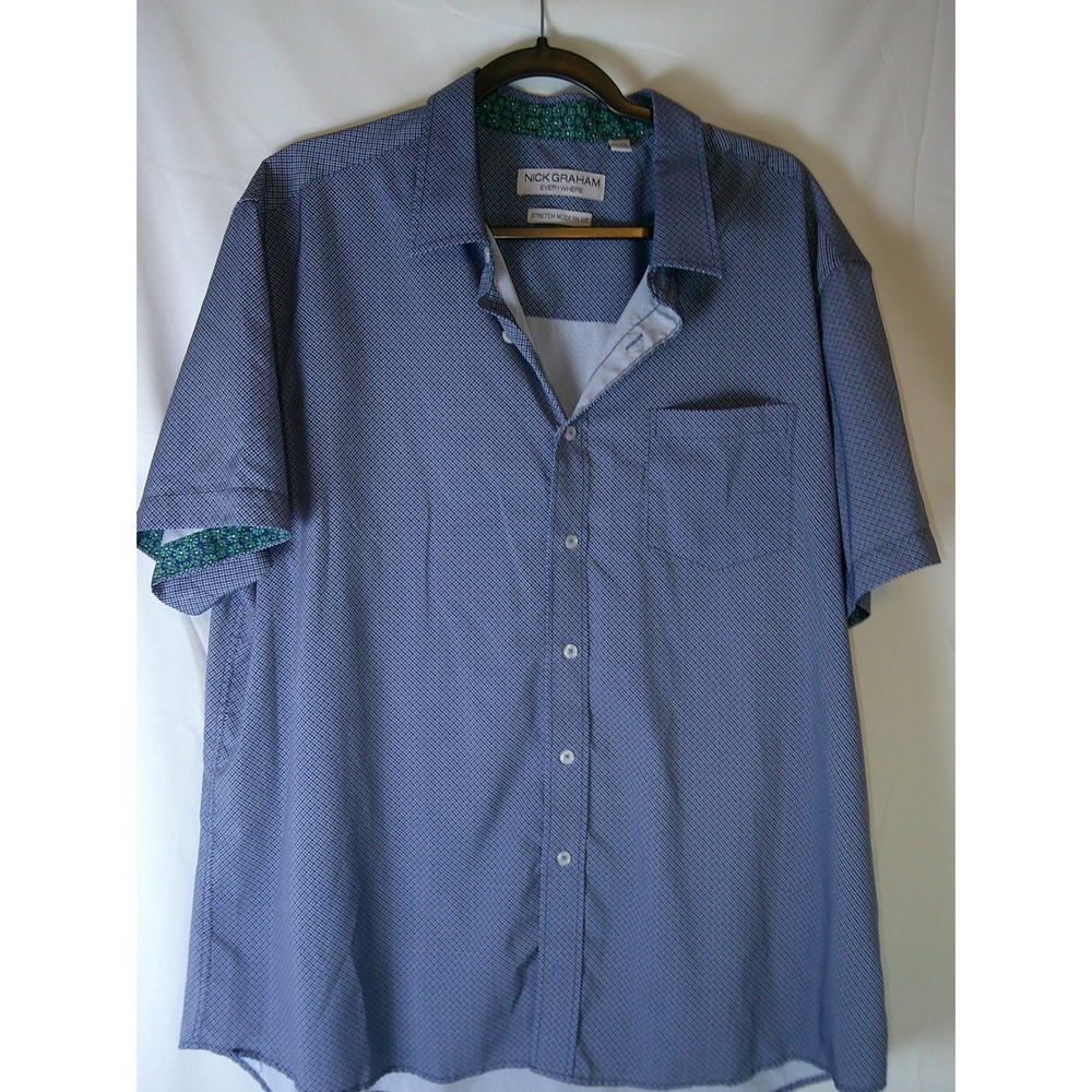 Nick Graham‎ Everywhere Mens Blue Short Sleeve Button Down Shirt Modern Fit 2XL